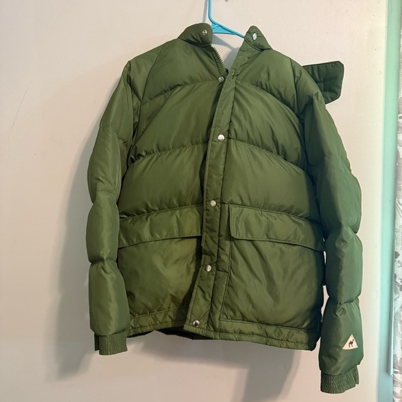 Vtg CAMEL Men's Goose Down Feathers Puffer Jacket Zip/Snap Pocket Size M hooded - Picture 1 of 14